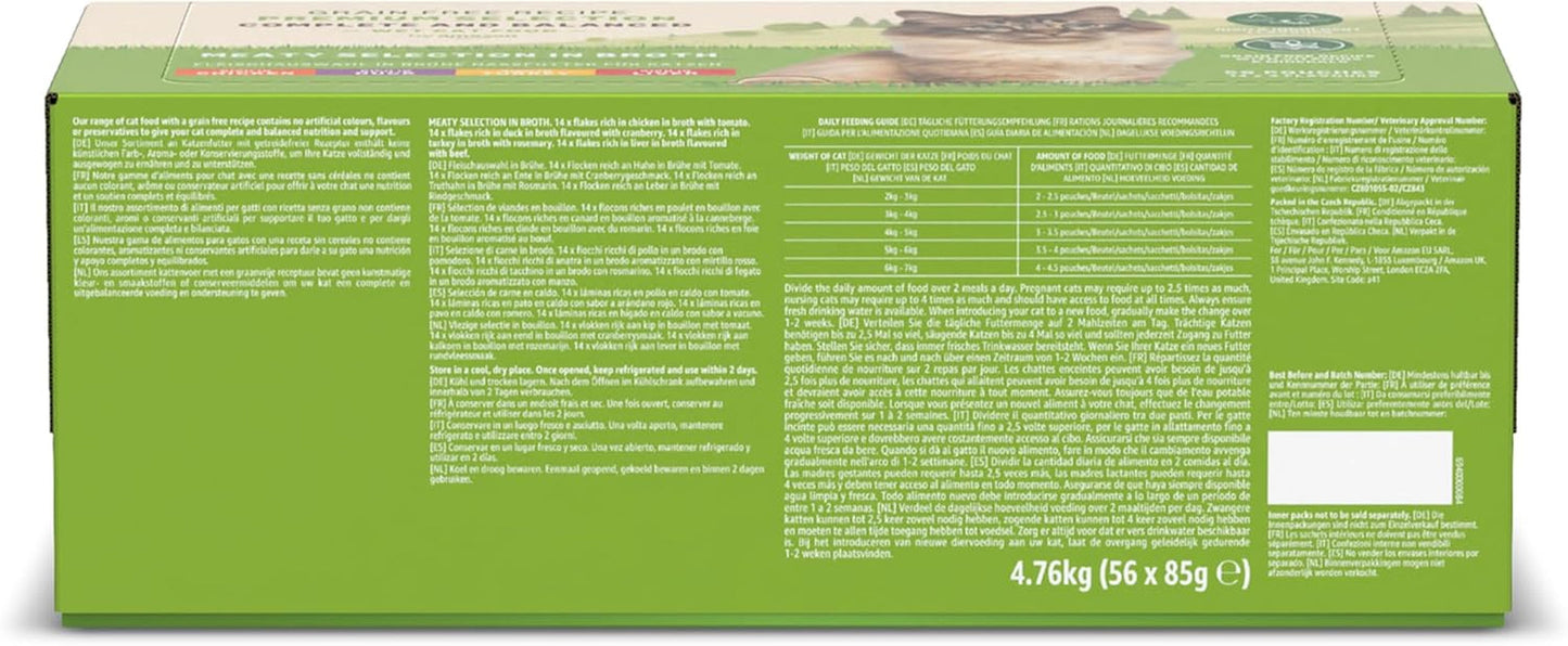 Amazon spannmålsfritt vått kattfoder för vuxna katter Kött i geléval 4,76 kg 56 förpackningar med 85 g (tidigare livslångt)