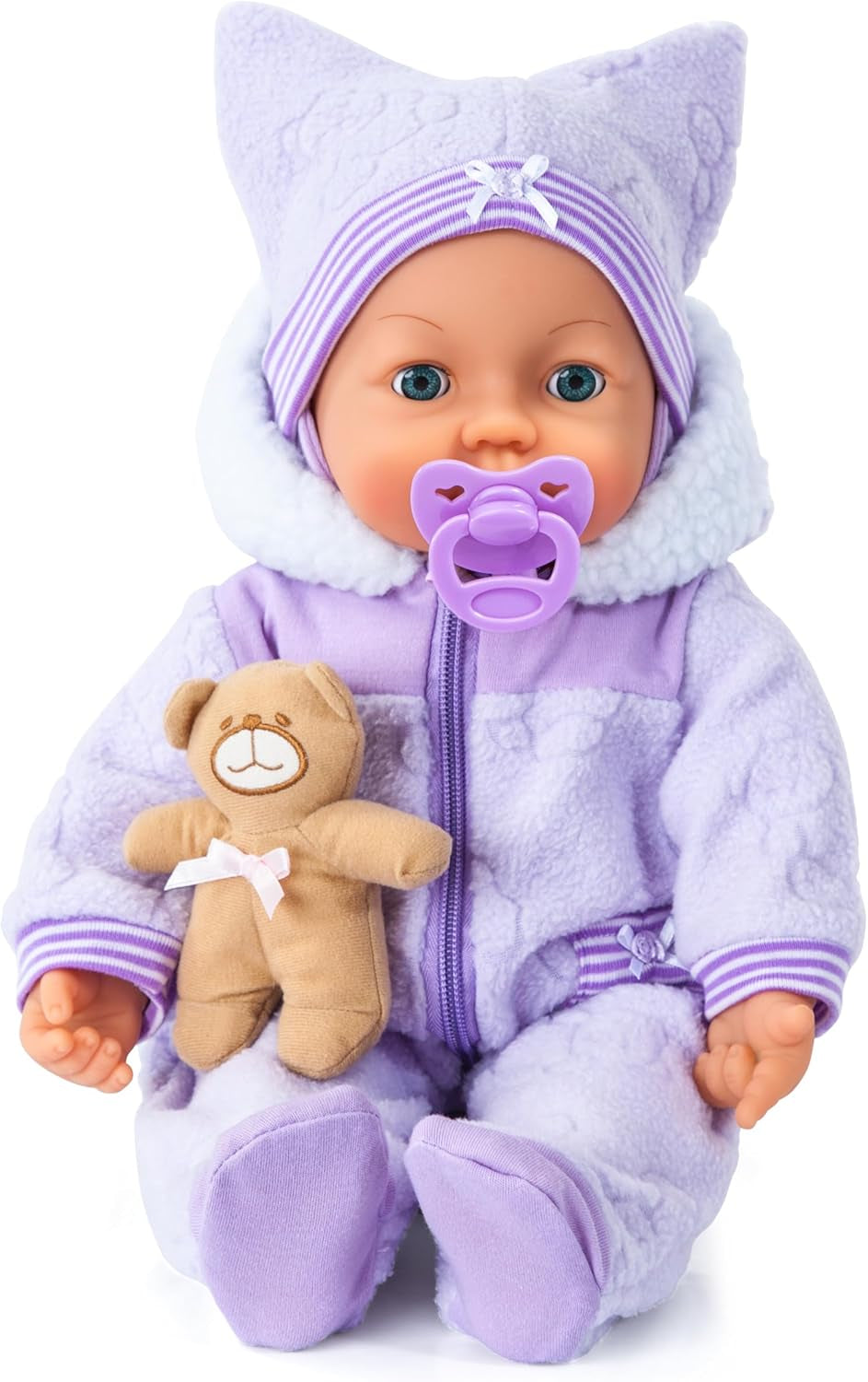 Bayer Design 94694AG 94694AA, Funktionsdocka, Piccolina Magic Eyes Interactive Doll, Moves Mun, Blinkar och stänger ögonen, Pratar, Lila, 46cm