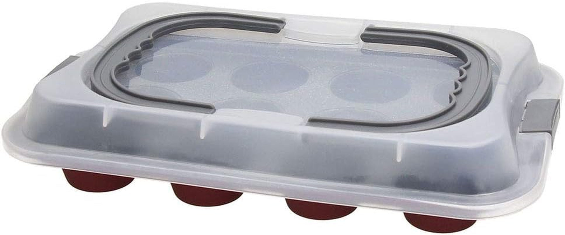 Sötkörsbärsbakplåt, för 12 muffins, med lock, plaststål, körsbärsröda Bakplåtar och formar Naty Shop