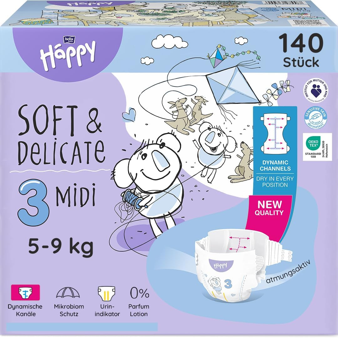 Bella Baby Happy Premiumblöjor, storlek 6, Junior Extra, 15+ kg, 96 st, DERMATEST och OEKO-TEX Seal, Babyblöjor för engångsbruk