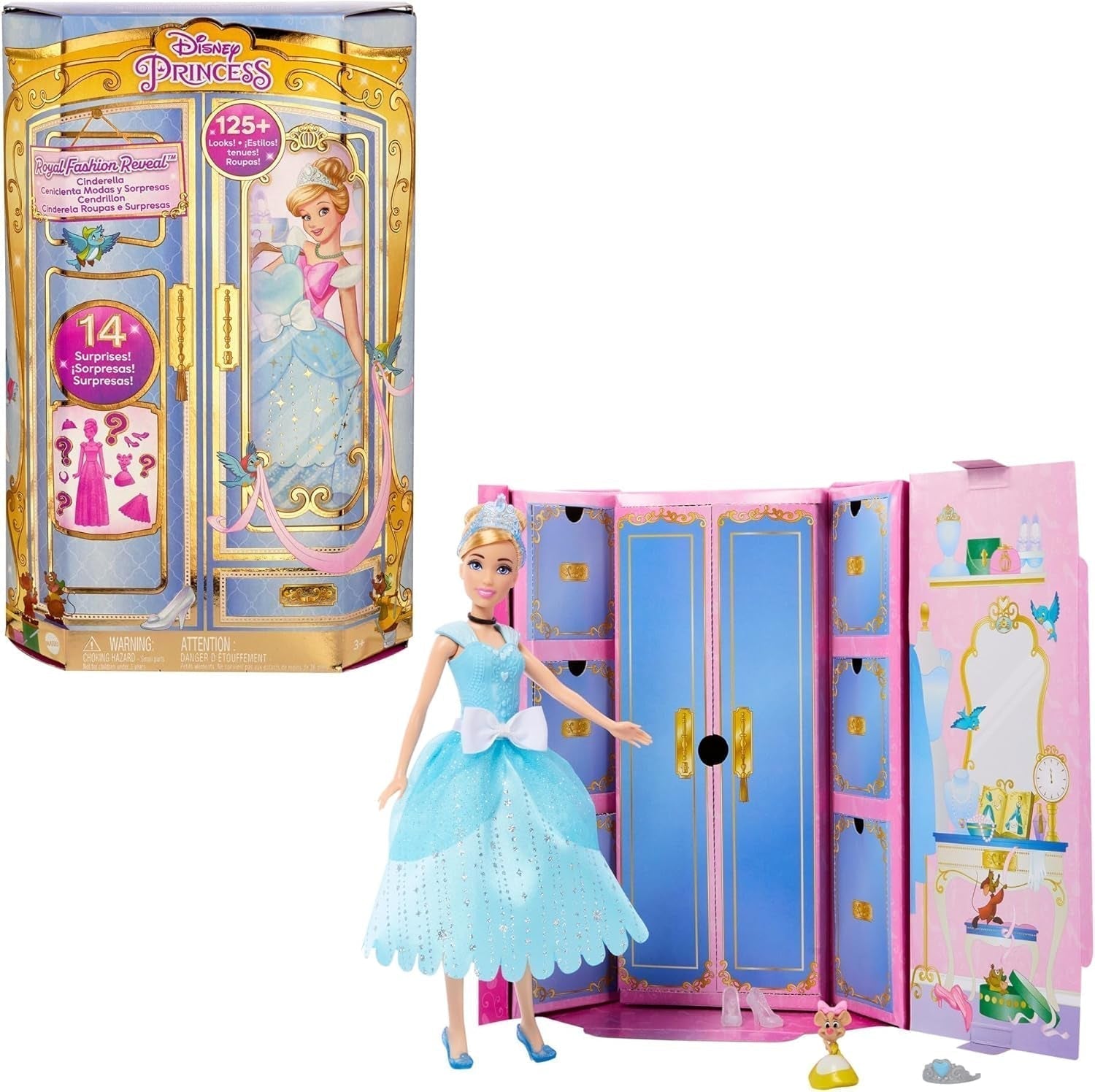 Mattel DISNEY Princess Cinderella - rörlig docka med gnistrande outfit, avtagbara skor och tiara, kambart hår för frisörnöje, för åldrarna 3 och uppåt, HLW06 Naty Shop Dolls Accessoarer