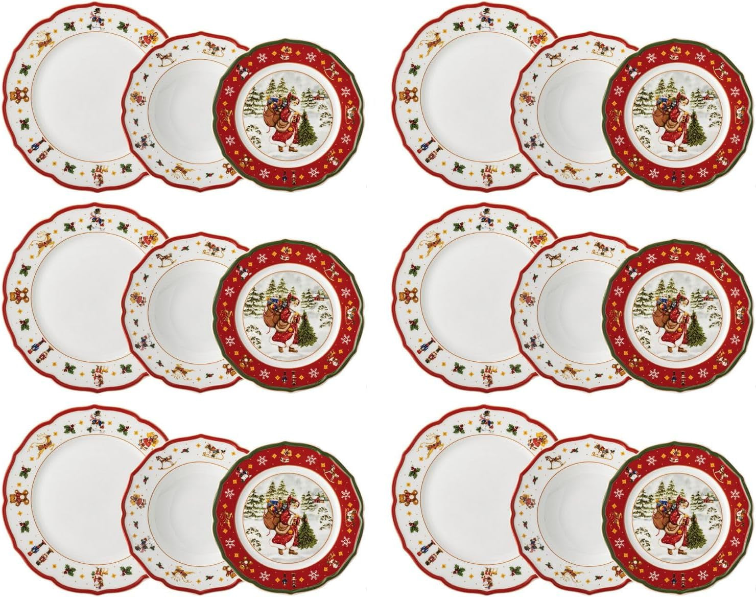 Hutschenreuther Happy Wintertime Red Christmas servisset för 6, porslin, flerfärgat, 6 frukosttallrikar, 6 middagstallrikar och 6 middagstallrikar, diskmaskin och mikrovågssäker
