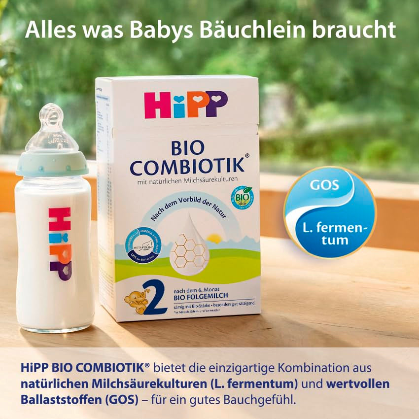HiPP 2 Organic Combiotik (4 x 600g), tillskottsmjölk efter 6 månader, med stärkelse, naturliga kulturer av mjölksyra, GOS, Omega-3 (DHA, ALA), av bästa ekologiska kvalitet