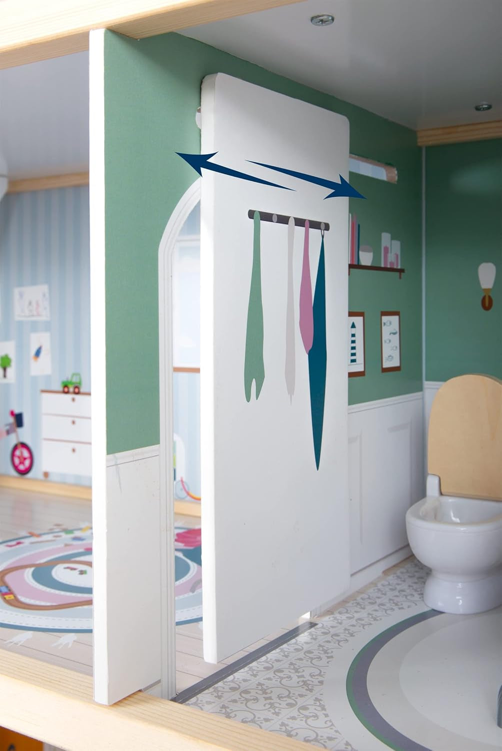 Litet 3-våningshus med öppen front i trä med 12 möbler för åldrarna 3 och uppåt 11802 Vit Grå