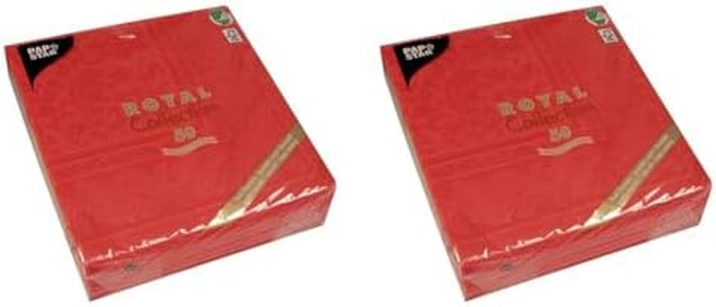 50 premiumservetter "ROYAL Collection" 1/4-faldig 40 cm X 40 cm Röd "Ornament" av hög kvalitet (paket med 2)