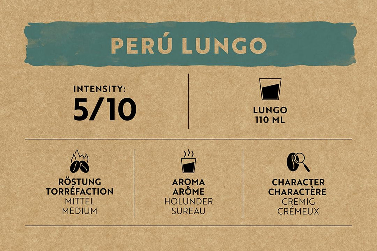 Café Royal Peru Lungo Bio – Nespresso®-kompatibel Kaffeekapseln, 100 % Arabica från Peru, krämig, Intensität 5/12, Fairtrade, 100 Kapseln