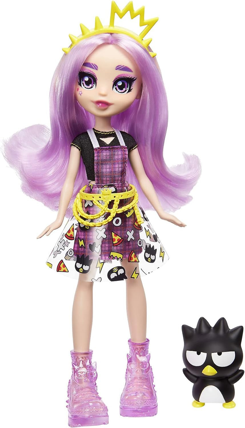 Mattel Hello Kitty GWW98 - Sanrio Badtz-Maru Figur och Jazzlyn Puppe (ca 25,4 cm) med Kleidung och accessoarer, långa hår och trendiga outfits, tolles Geschenk für Kinder ab 3 Jahren