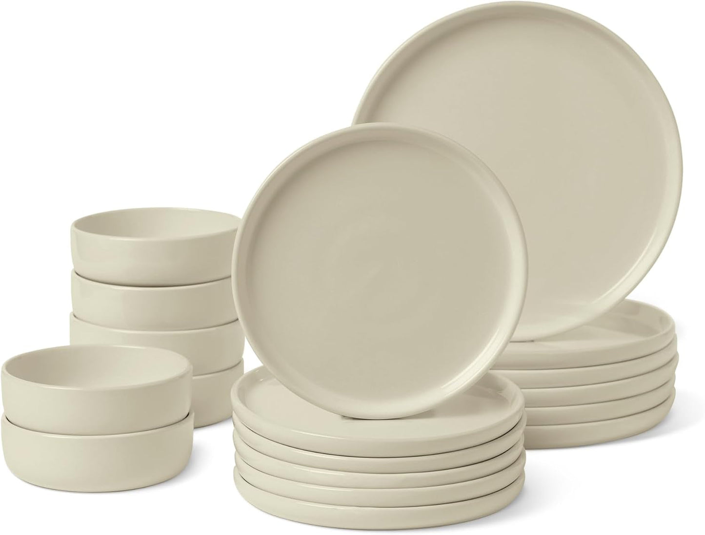 Amazon Basics glaserat stengods servisset, 18 delar, 6 kompletta set, diskmaskinssäkert, elfenben