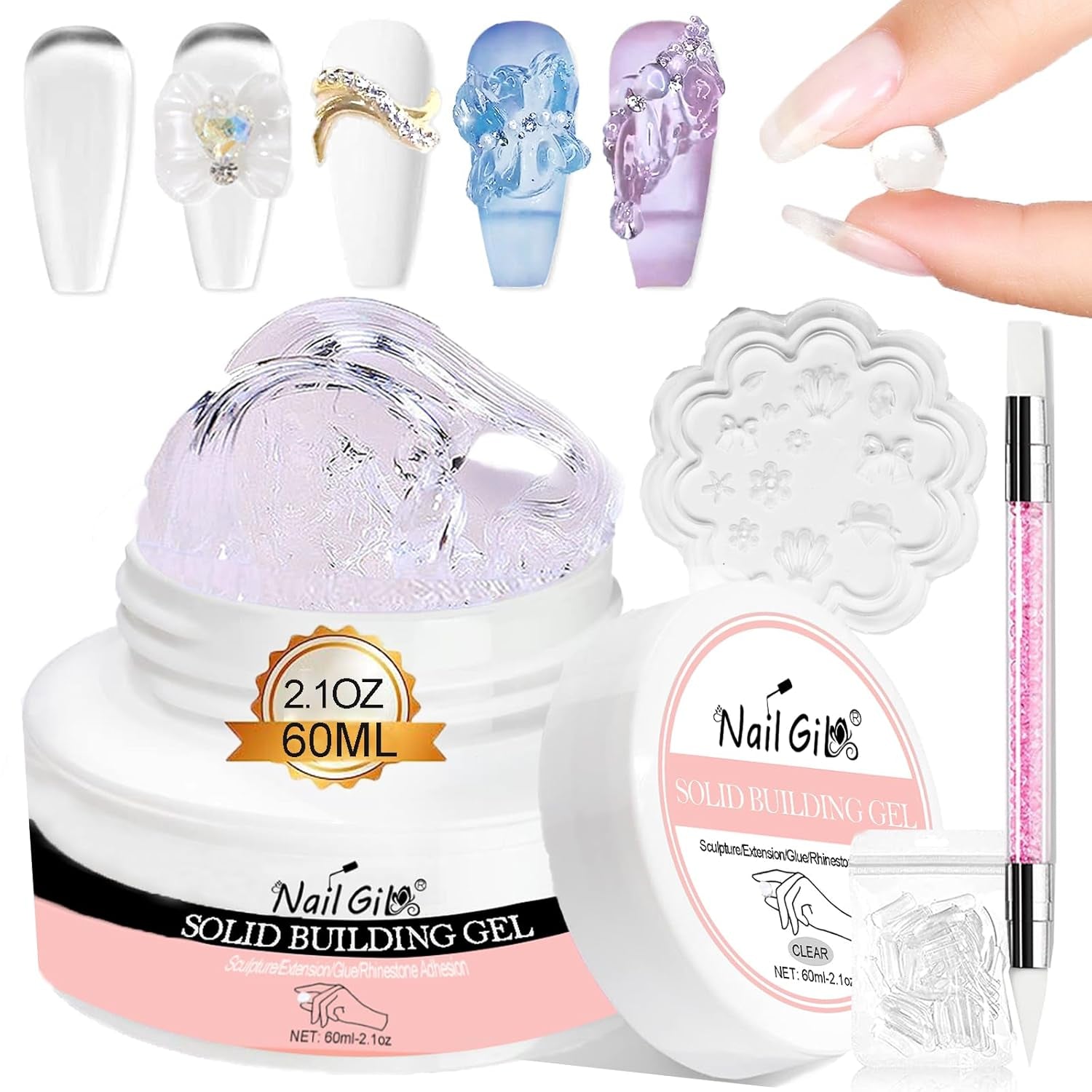 NAILGIL Solid Gel Nagellack, Solid Gel Nagellim, 3D Nail Art Skulptur med verktygsuppsättning, DIY Hemmasalong, Transparent 15G