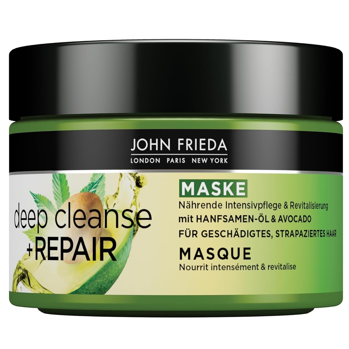 John Frieda - Deep Cleanse & Repair Mask / Treatment - Innehåll: 250 ml - Med hampfröolja + närande avokado - Lugnande hårmask för skadat hår Naty Shop Hair Mask 250 Ml (1 förpackning)