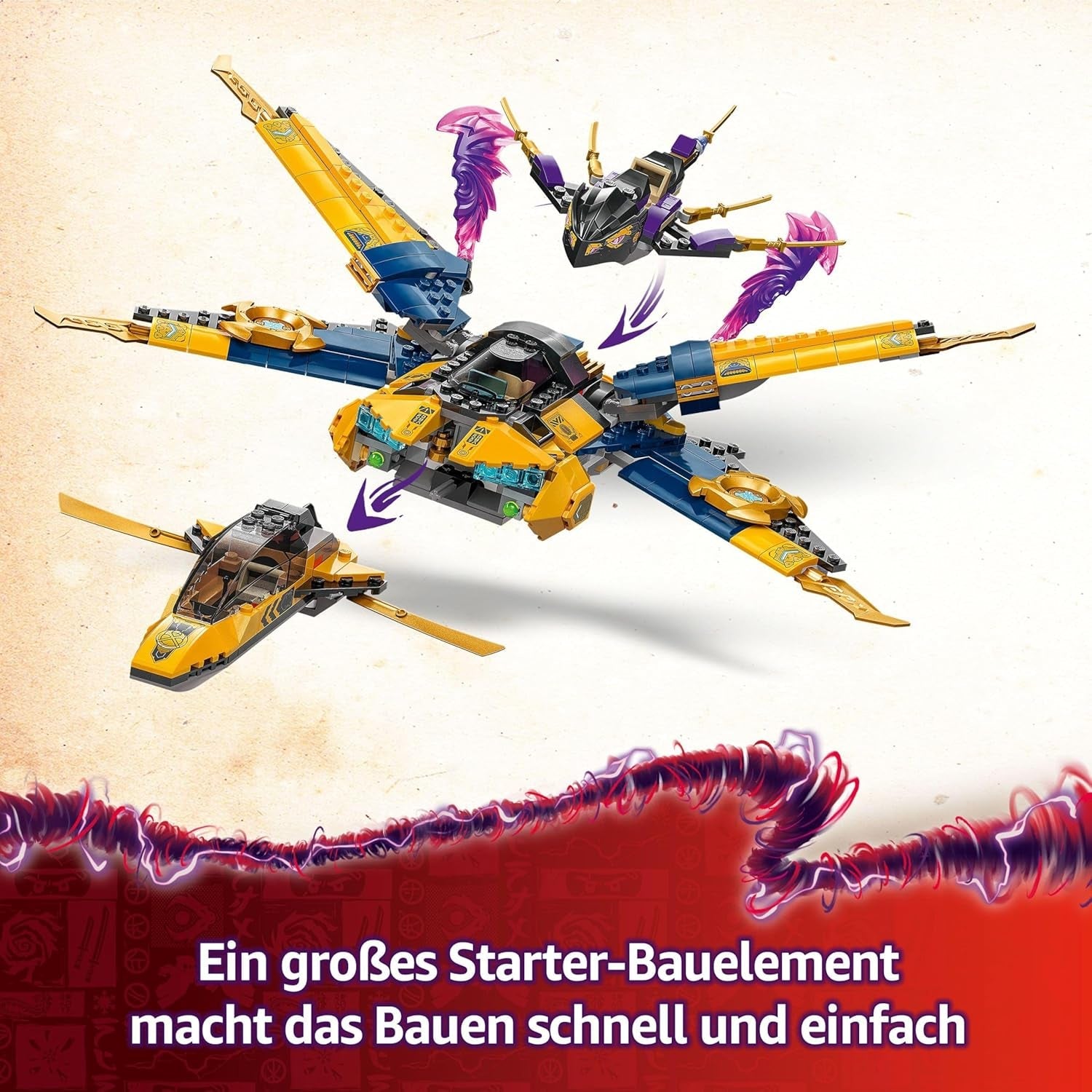 Ras och Arins LEGO NINJAGO Super Storm Flyer - Leksak med drönare, skyttar, blad och motorer - Inkl. 3 Ninja-rollspelsminifigurer - Byggset för pojkar och flickor från 8 år 71833 Byggset Besuche den LEGO-Store