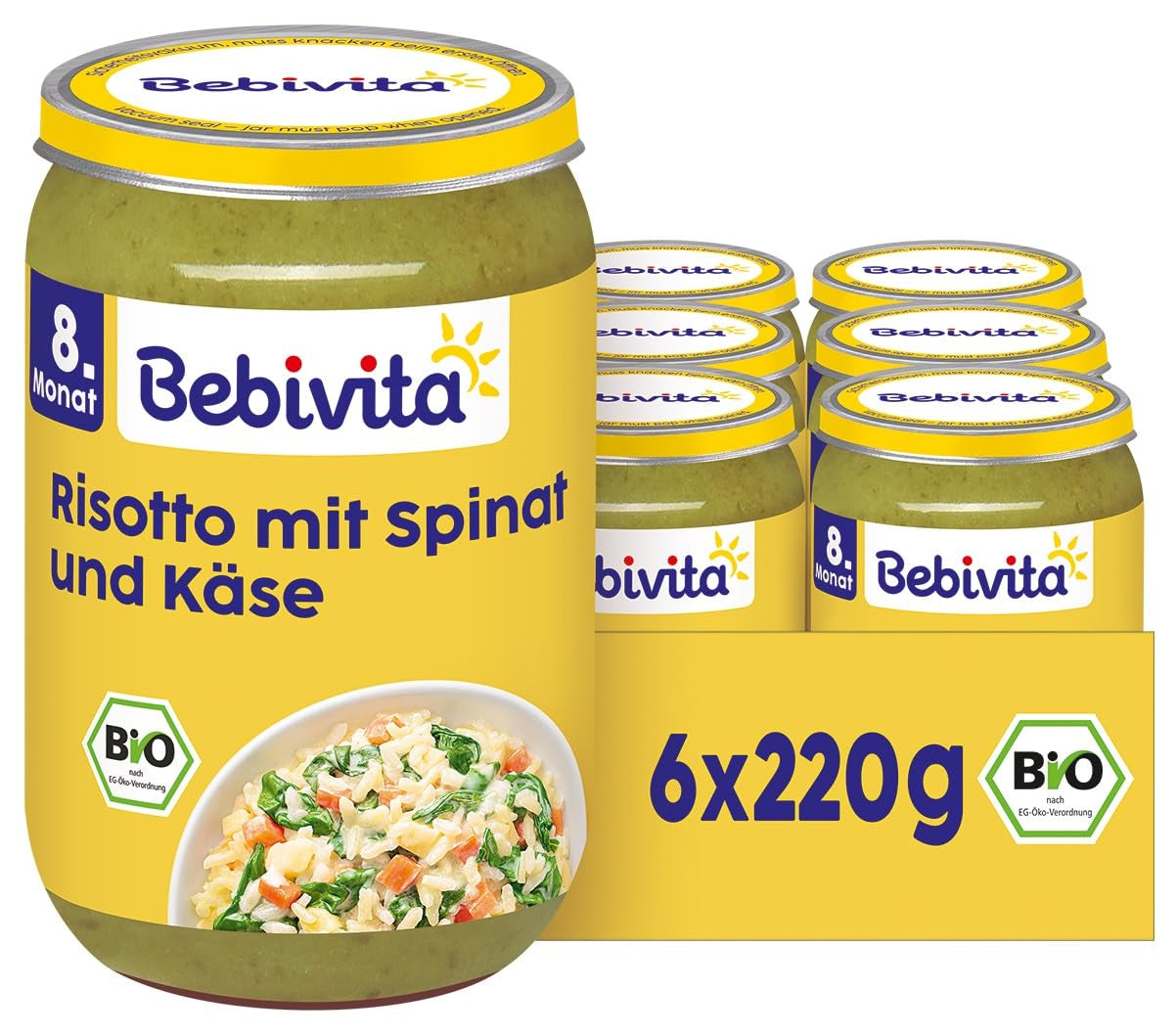 Måltider från 8 månader: Risotto med ost och spenat, 220g, 6 st (6x220g)