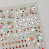 JMEOWIO 3D Nagelsticker Blumen Frucht Nail Art Sticker Selbstklebend Nagelaufkleber 5D Stereoskopisk Dekoration Nageldesign Zubehör 4 Blatt