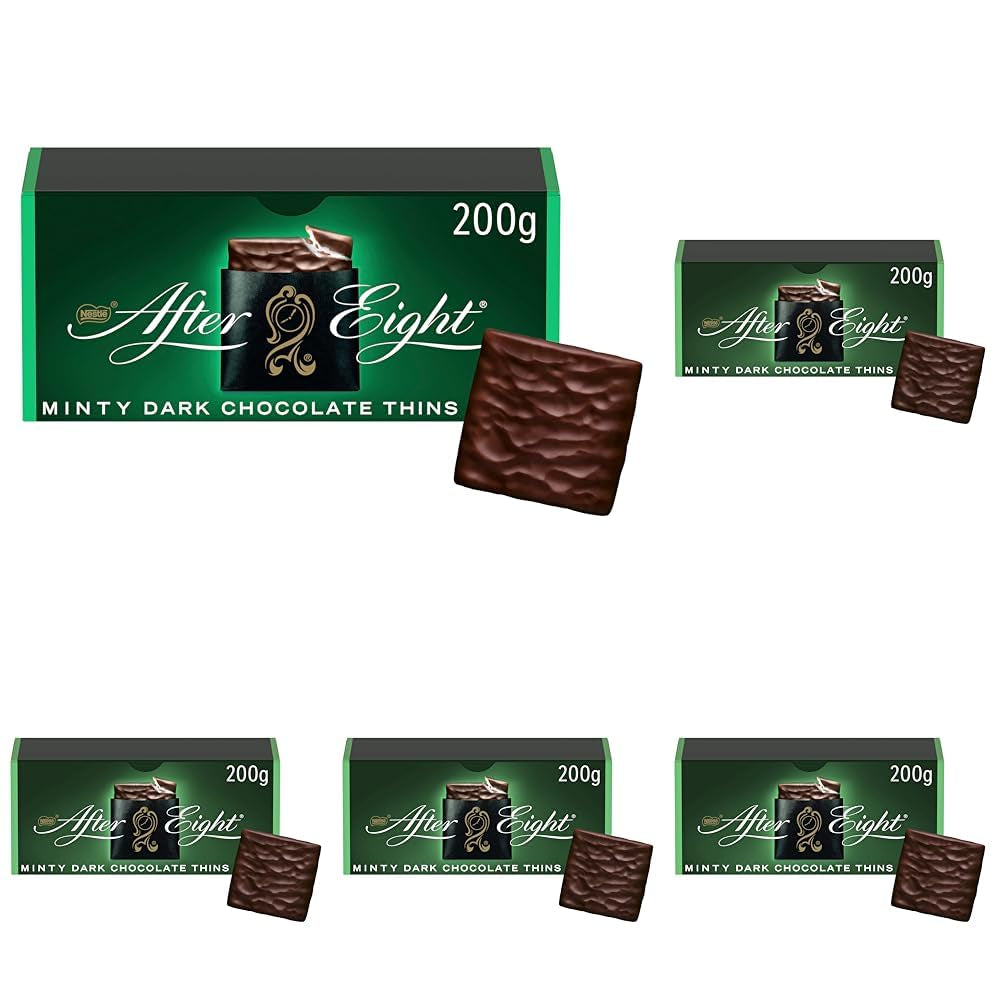 NESTLÉ AFTER EIGHT tunna mörka chokladrutor med mintgräddefyllning för finsmakare Paket om 5 (1 x 200g)