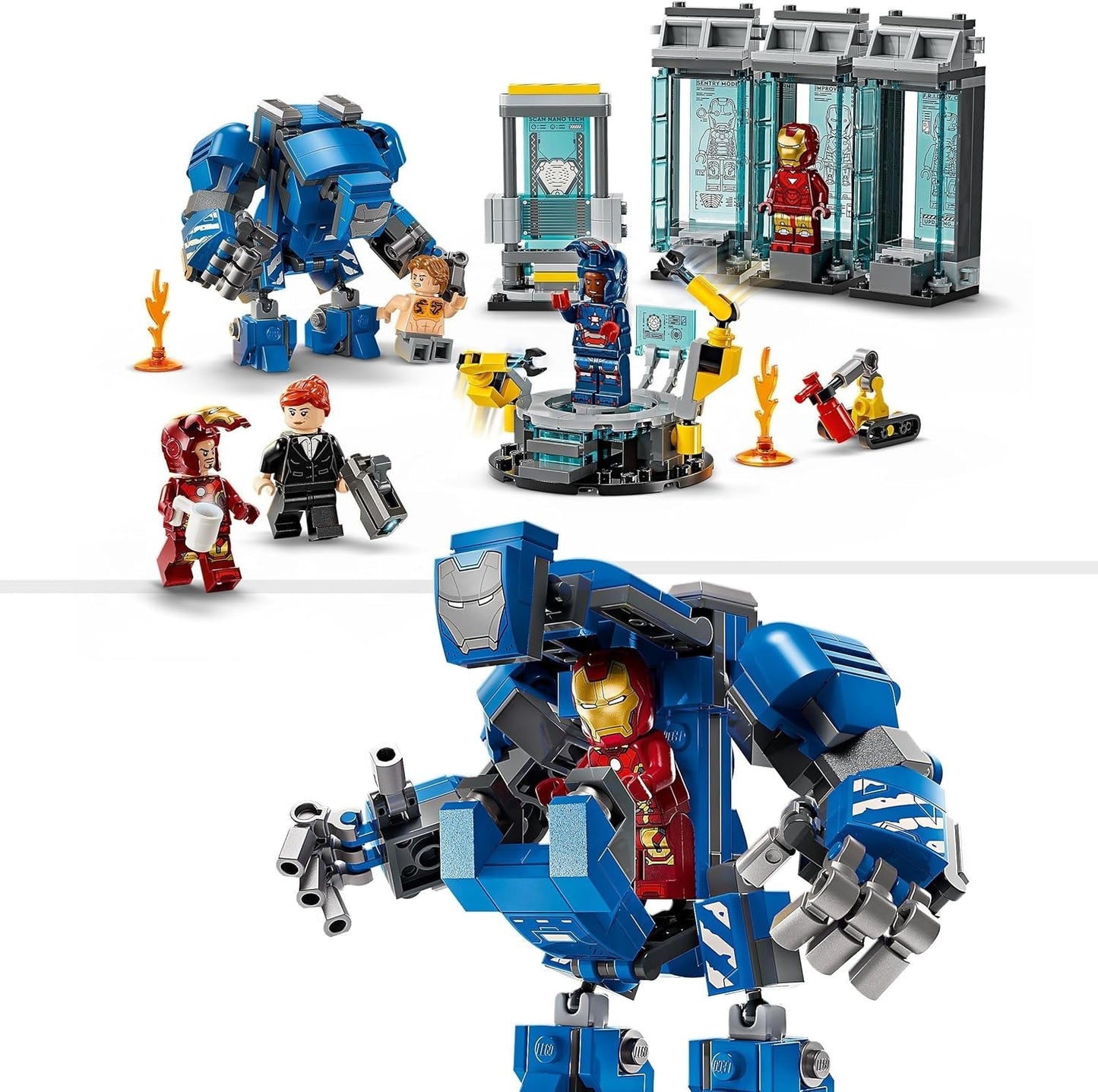 LEGO Marvel Iron Man's Laboratory: Hall of Armor - Superhjälteleksak med en mekfigur, 5 minifigurer inklusive Aldrich Killian - Avengers Present för pojkar och flickor i åldrarna 8+ 76315 Byggset Beuche den LEGO-Store