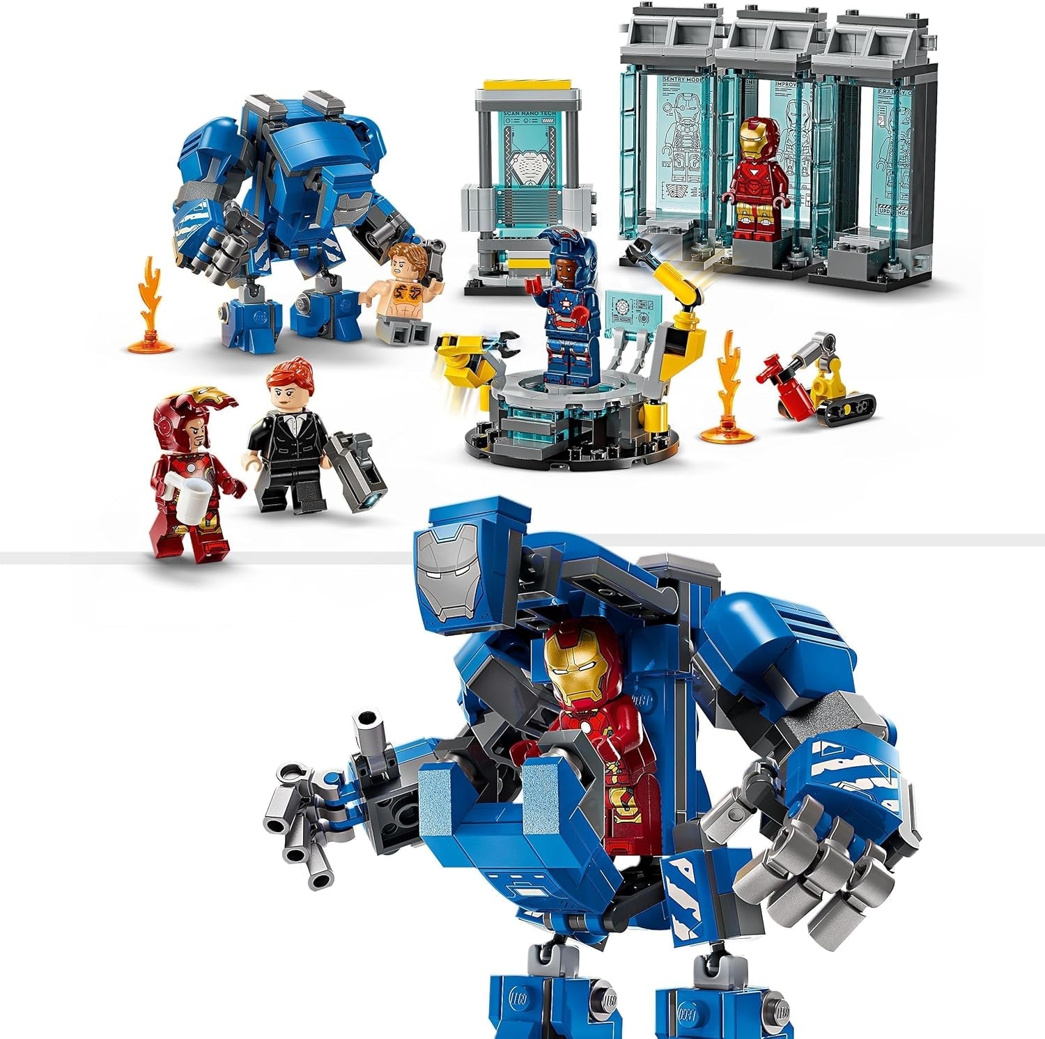 LEGO Marvel Iron Man's Laboratory: Hall of Armor - Superhjälteleksak med en mekfigur, 5 minifigurer inklusive Aldrich Killian - Avengers Present för pojkar och flickor i åldrarna 8+ 76315 Byggset Beuche den LEGO-Store