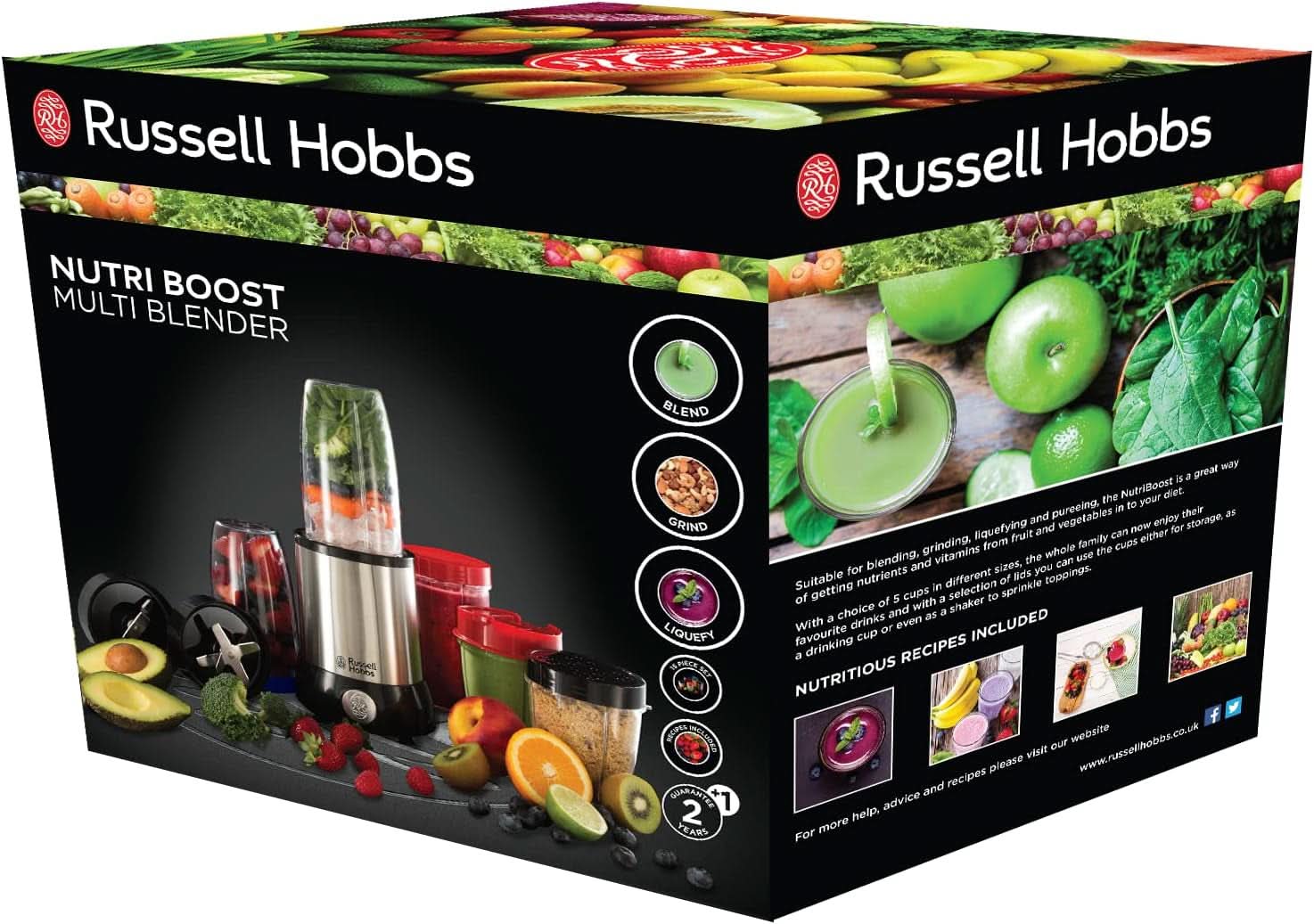 Russell Hobbs Mixer [Multifunktions- Standmixer] Nutriboost (inkl. 5 Bpa-Freie Und Spülmaschinengeeignete Behälter + Deckel, 22 000 U/Min, 0,9 Ps-Motor) Elektrisk, Smoothie-Maker 23180-56 Kitchen Naty Shop