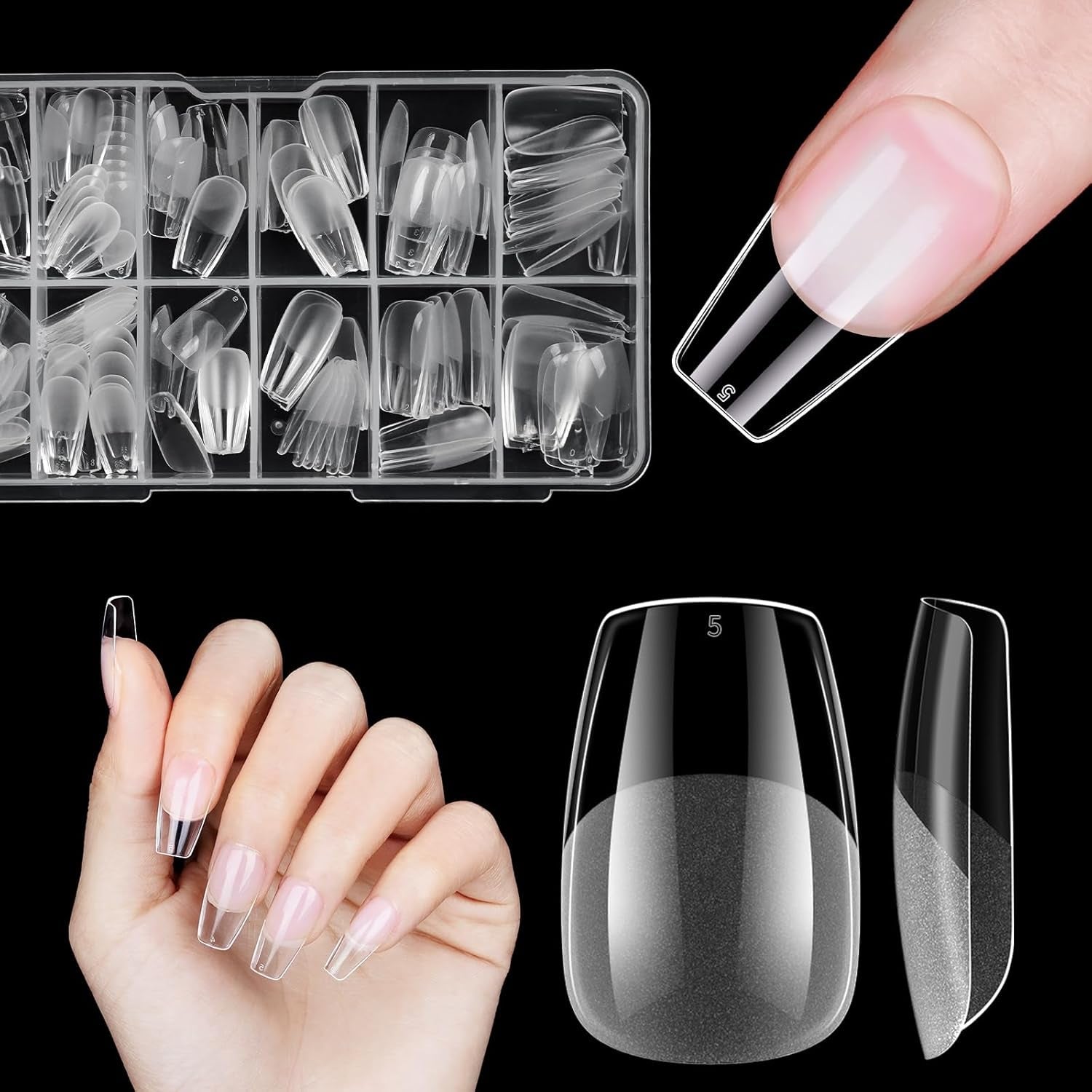 Korta lösnaglar Ballerina 120st lim på 12 storlekar Korta konstgjorda naglar Soft Gel Heltäckande Nageltips för korta gelnaglar S