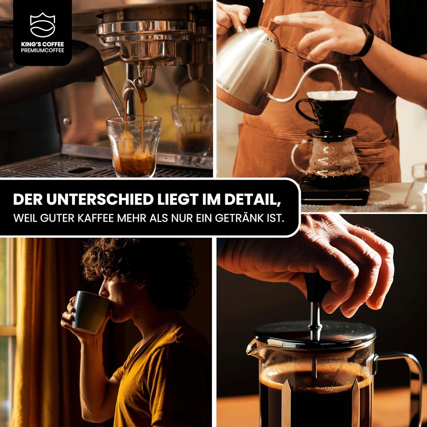 KING'S COFFEE - SPECIALROSTA - 1 kg Barista Premium Espressobönor - Kaffe med låg syrahalt - Liten satsrostning i Italien - Den finaste Arabica-Robusta-blandningen för helautomatiska och portafiltermaskiner