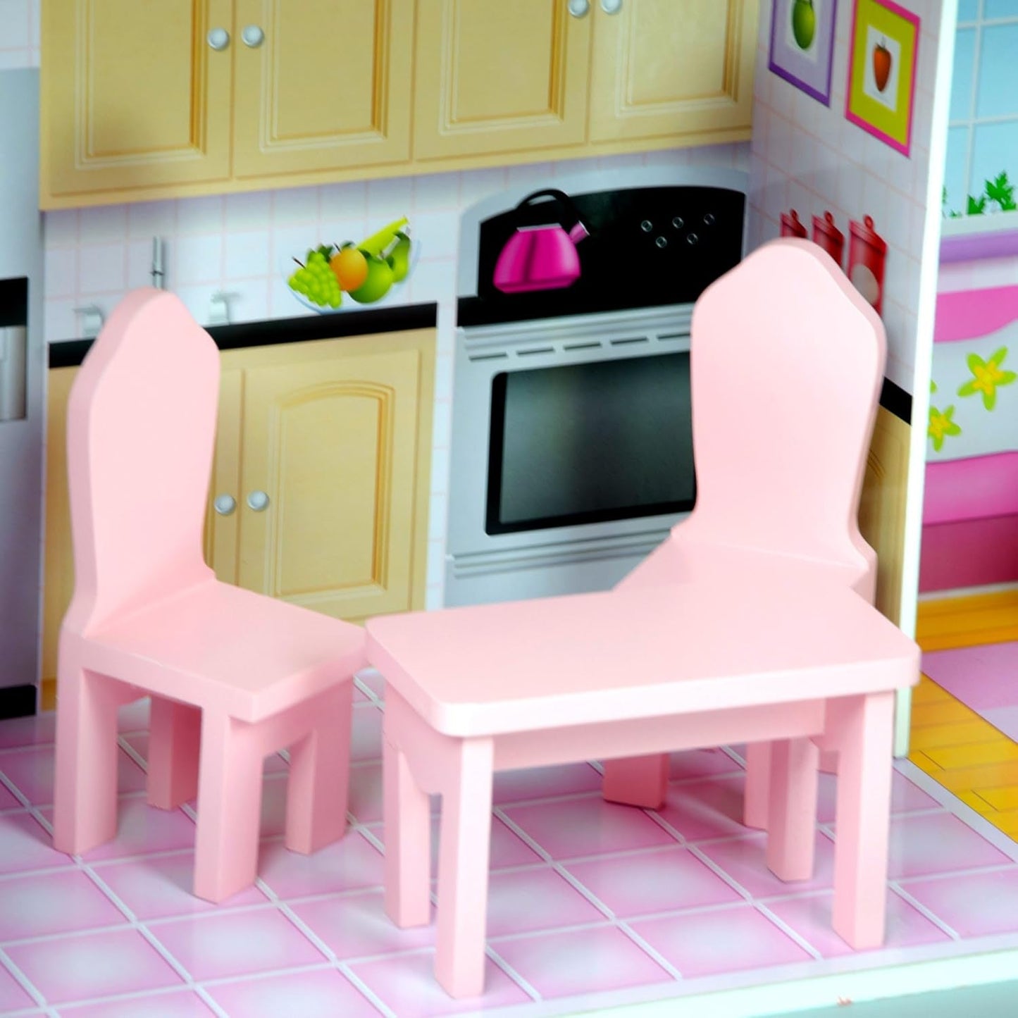 Olivia's Small World Giant Dollhouse, Stort trädockhus med möbler och tillbehör, 3-vånings dockhus för barn, dockhus för 12" dockor, 3 år + Naty Shop Dollhouses