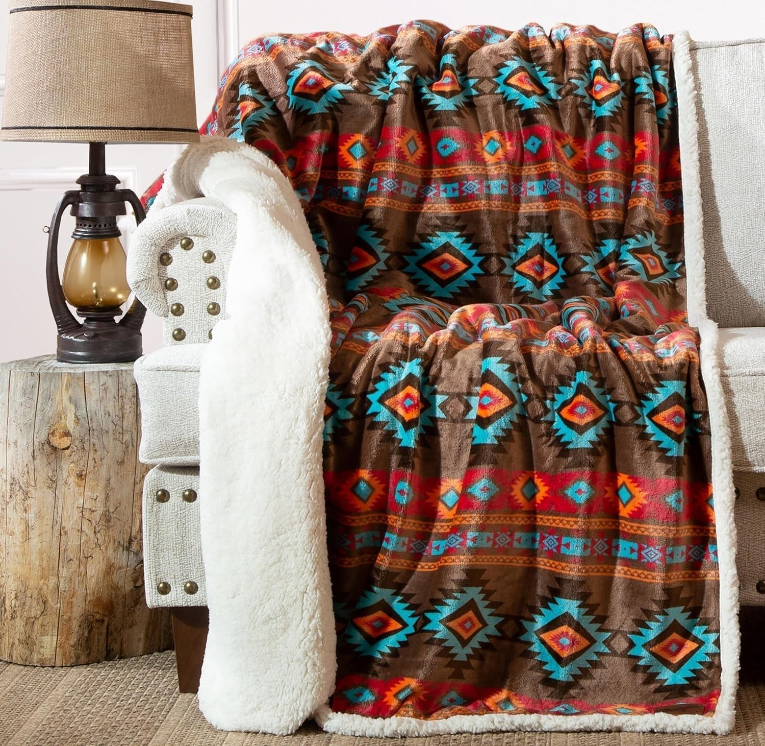 CARSTENS, INC. Wrangler Ultra Premium Throw Filt, Super Soft, Sherpa Fleece, Oversized, 137,2 X 172,7 Cm, Southwest Horizon sängar och filtar Carstens, Inc.