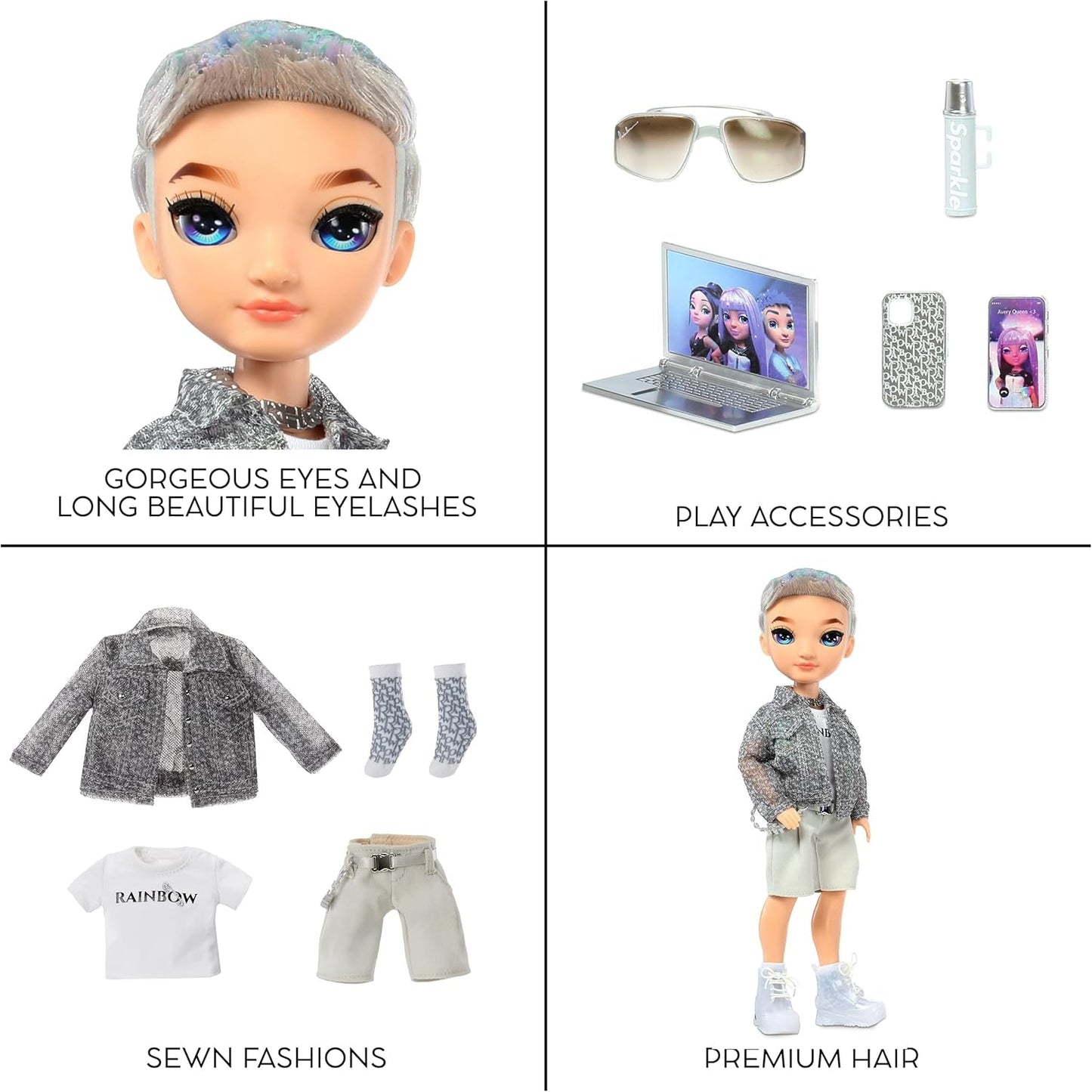 Rainbow High Fashion Doll - Aidan Russell - Purple Boy Doll - Fashionabla kläder och 10+ färgglada lektillbehör - För samlare och barn i åldrarna 4-12