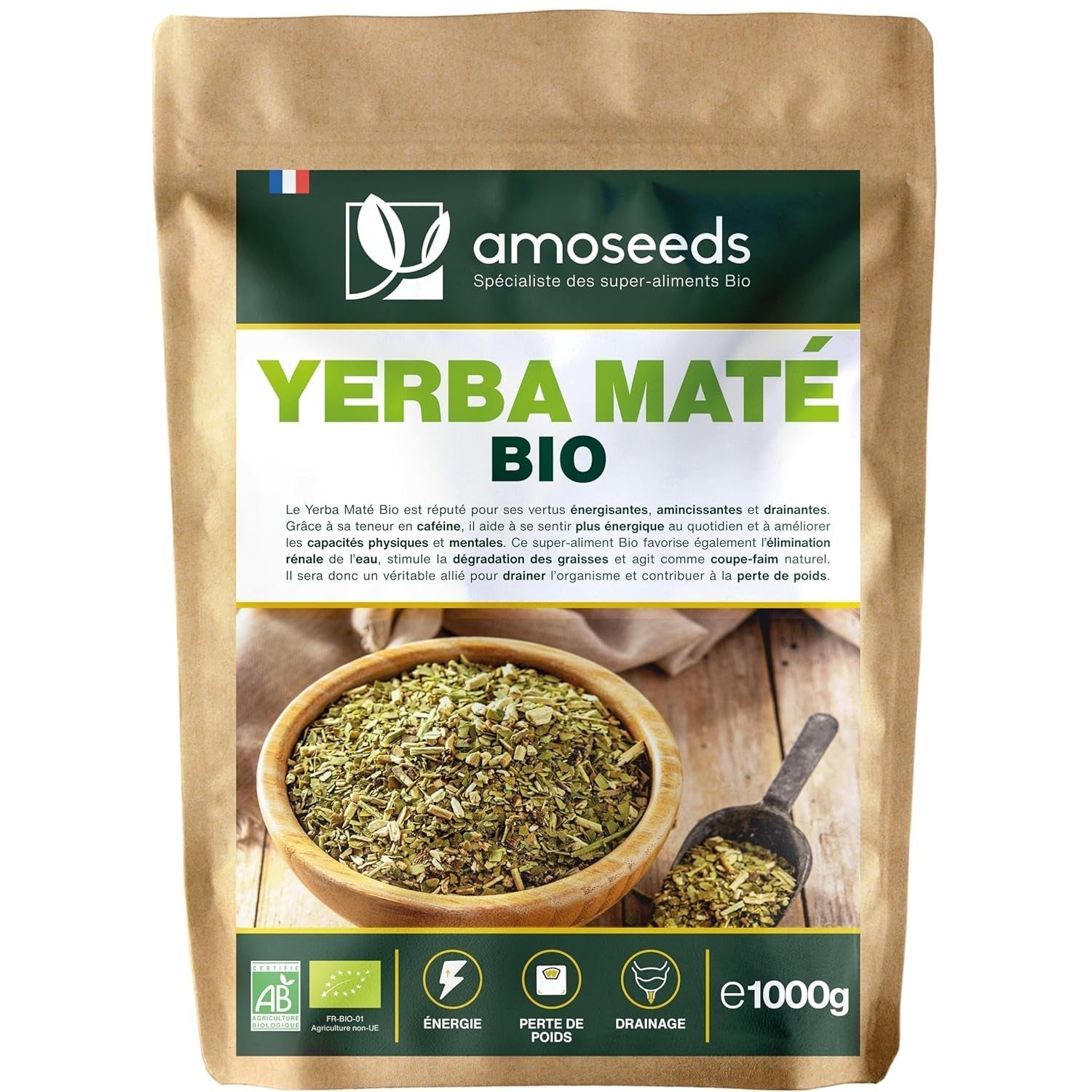 Yerba Maté ORGANIC 1 kg | Grön maté, orökt | 100% löv, inga stjälkar | Energi, alternativ till kaffe | Premium kvalitet
