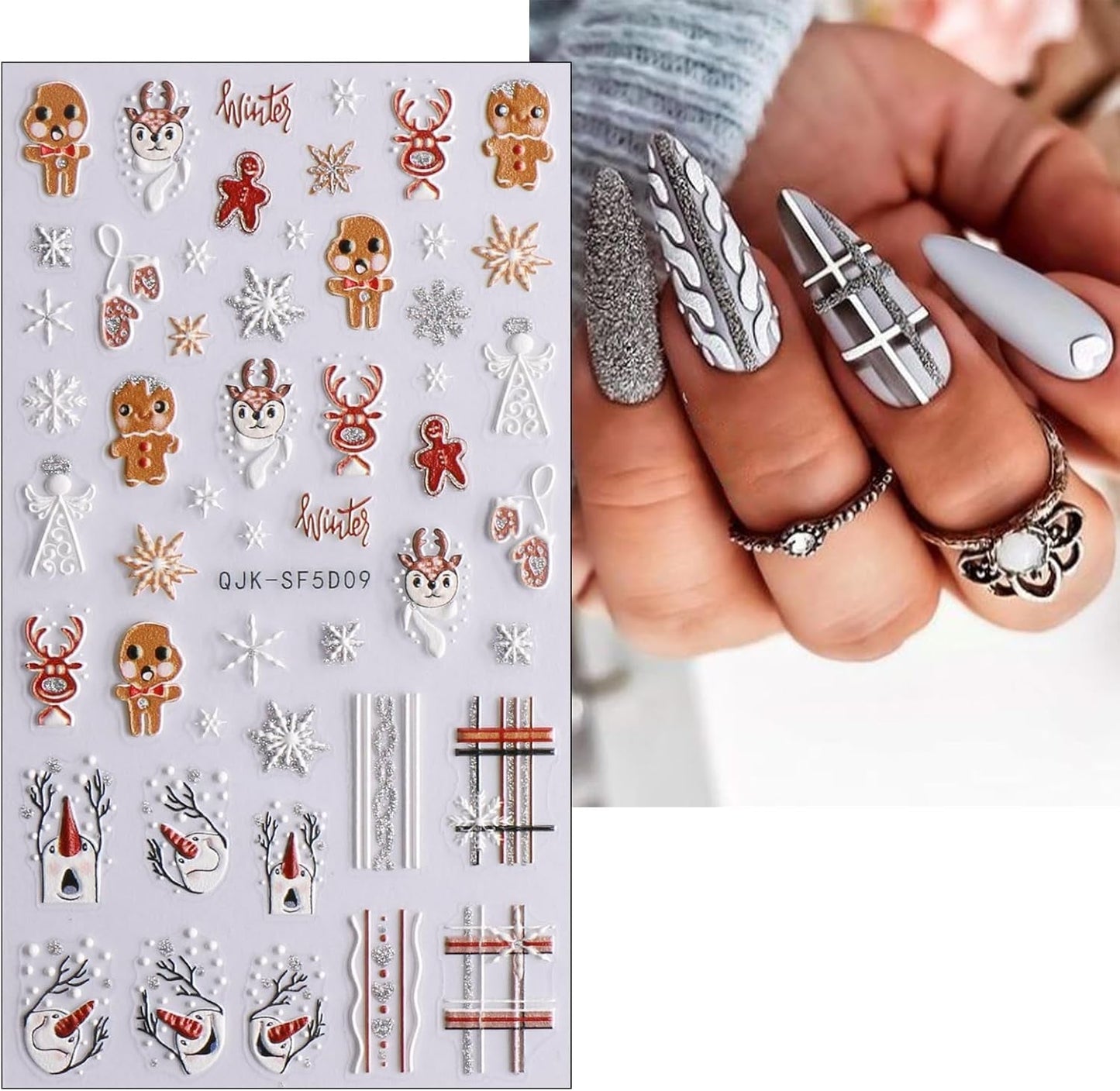 Jul 3D Nagelklistermärken 4 ark 5D Nagelklistermärken Stereoskopiska Nagelklistermärken Dekorationer Nageldesign Tillbehör