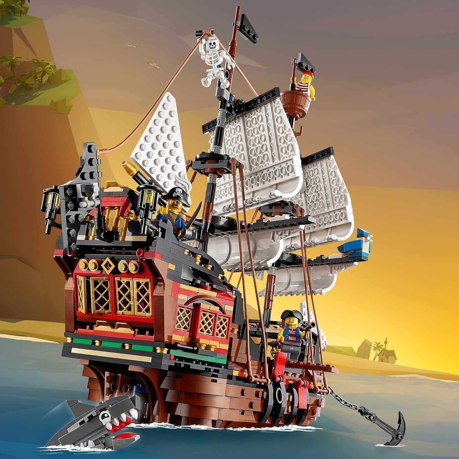 LEGO Creator 3-i-1 piratskeppsset, leksak med 3 byggalternativ, bygg en piratkrog eller skalle Pirate Island, innehåller 3 rollspelsäventyrsminifigurer 31109 Byggset Besuche den LEGO-Store