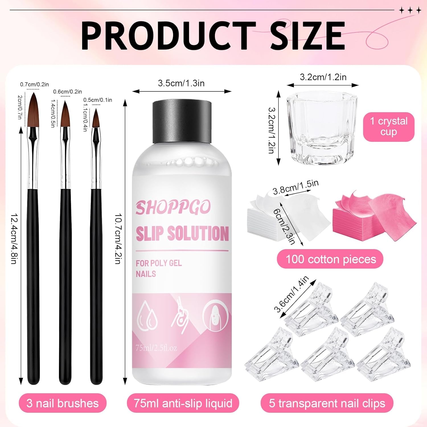 Polygel Nail Solution, Poly Gel Slip Solution Nail Kit, Polygel Liquid Nail Solutions 75 ml, 5 nagelklämmor, 3 nagelborstar, 1 kristallkopp, 100 rengöringsark