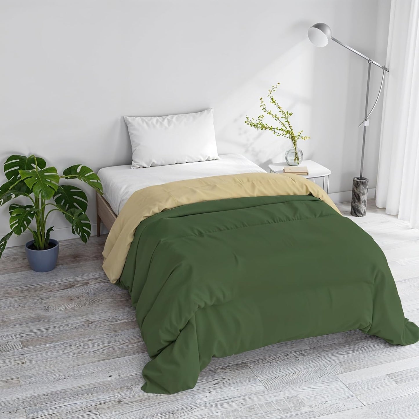 Grundläggande vintertäcke, vanligt och fodrat, mörkgrönt/kräm, 200X245Cm Täcken och täcken Naty Shop Mörkgrönt/krämfärgat 200X245Cm