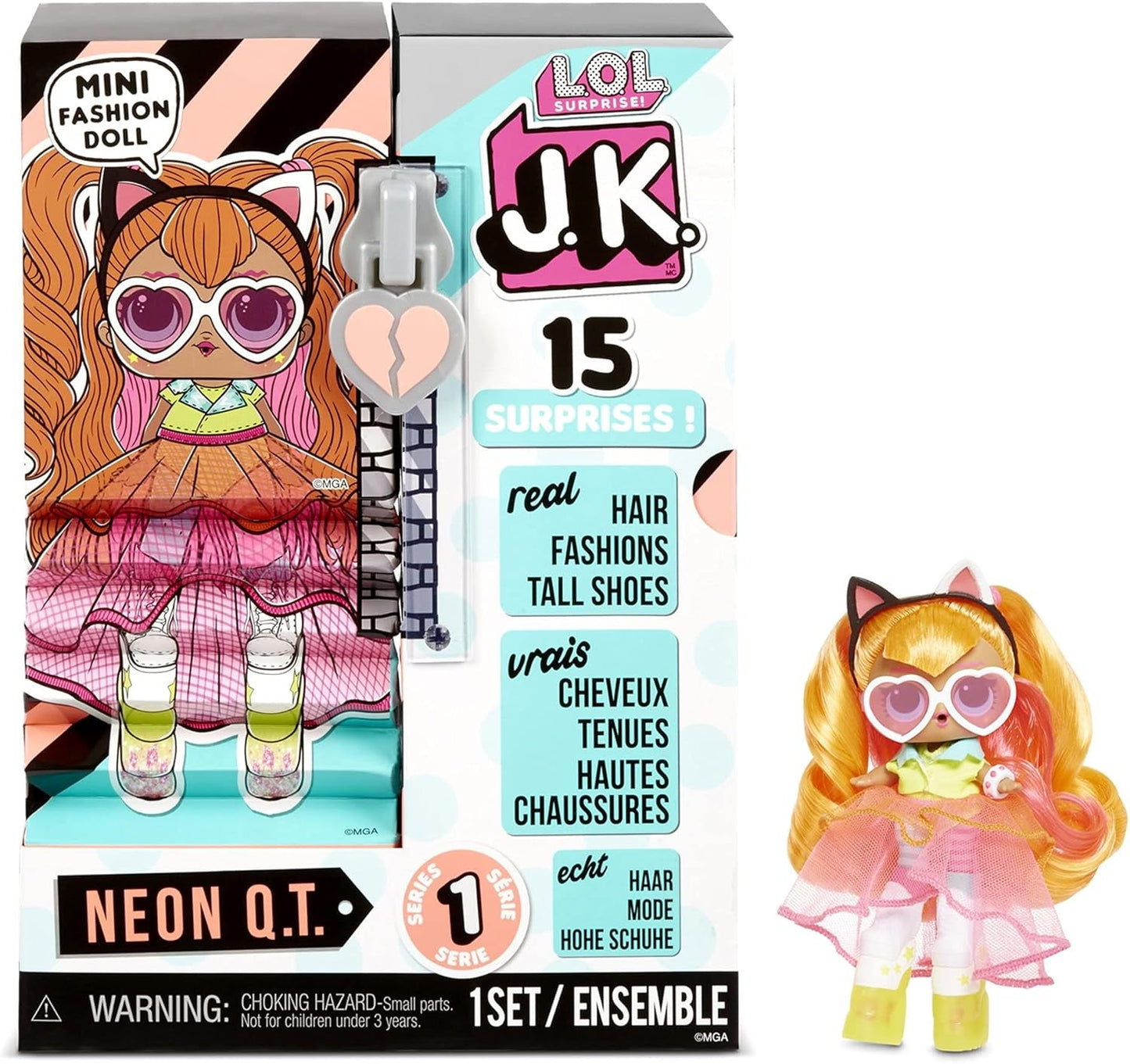 LOL Överraskning! 570776E7CAZ JK Mini Fashion Doll - 15 överraskningar, kläder och accessoarer - Samlarföremål - Neon QT