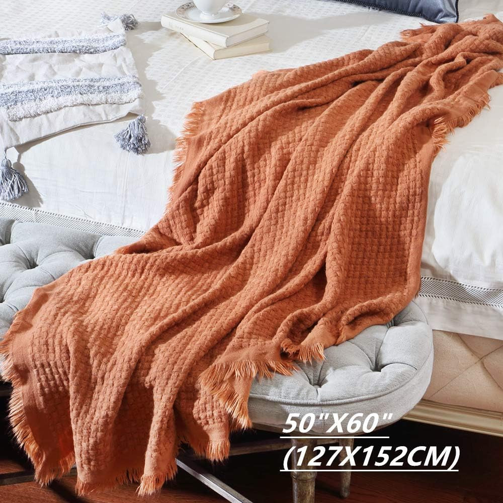 CREVENT roststickad filt för soffa Soffa Stol Säng Heminredning Mjuk Varm Mysig Lätt Vår Sommar Höst (127,8 X 152,4 cm Karamell / Brun / Bränt Orange) CREVENT sängar och filtar