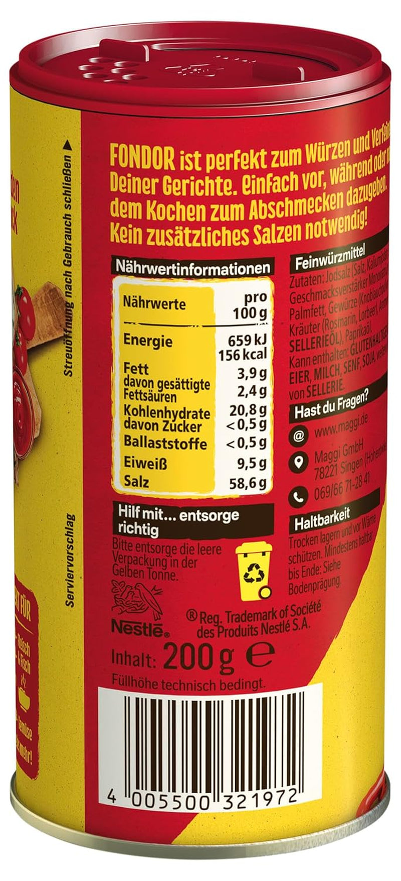 MAGGI Fondor krydda för grönsaker, kött eller fisk, krydda för soppor eller sallader, 10-pack (10 x 200 g)