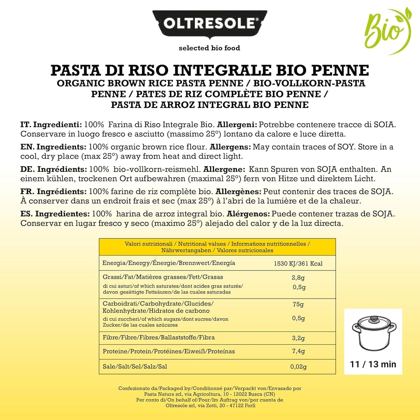 - Paste di Riso Integrale Biologica Italiana Glutenfri, Penne Format - glutenfri pasta, 100 % ekologiskt rismjöl, fiberrikt, veganskt, förpackning med 3 förpackningar om 350 g