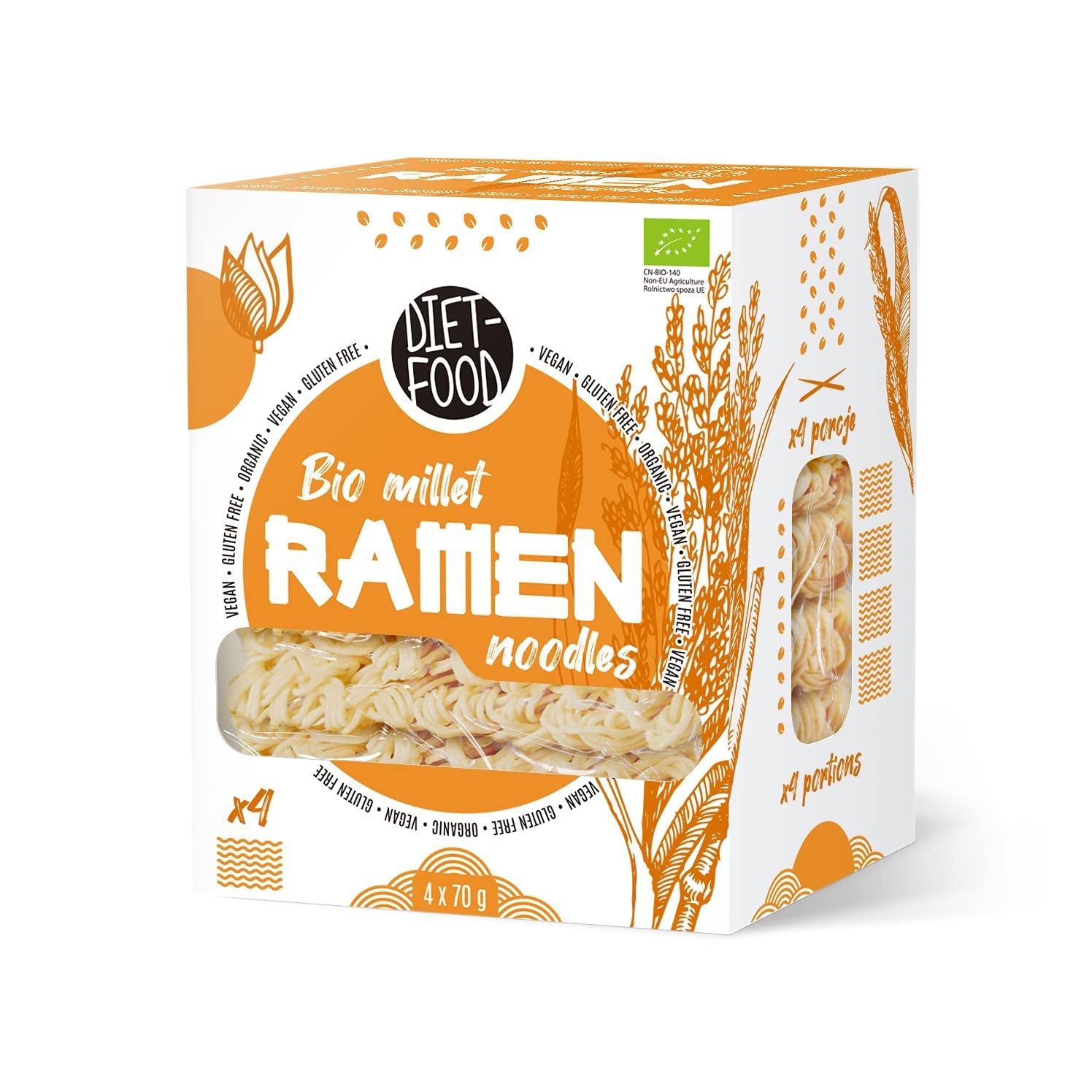 DIETMAT Ekologiska bovete Ramen nudlar, vegetarisk och vegansk mat, fettfri, sojafri, glutenfri, vattenlösliga dietnudlar, lågkalori, 280 g