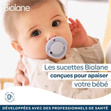 BIOLANE - Rund napp - Extra tunn napp - 6+ månader - Bicolor green - Naturgummi napp - För oral utveckling - Mjuk och bekväm