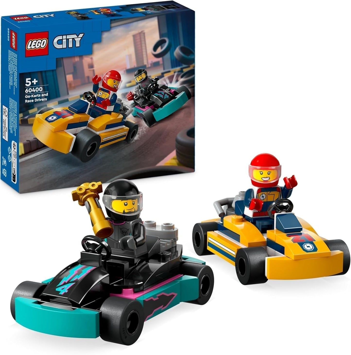 LEGO City Go-Karts med förare, 2 minifigurer förare och racerbilar, billeksak för 5 år gamla pojkar och flickor, rolig present för barn 60400 Byggset Besuche den LEGO-Store Single