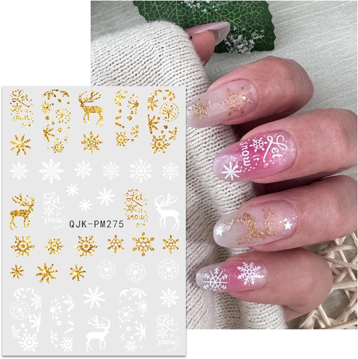 JMEOWIO Nagelsticker Weihnachten 10 Blatt Nail Art Sticker Selbstklebend Nagelaufkleber Glitter Schneeflocke Xmas Winter Urlaub Guld Dekoration Nageldesign Zubehör