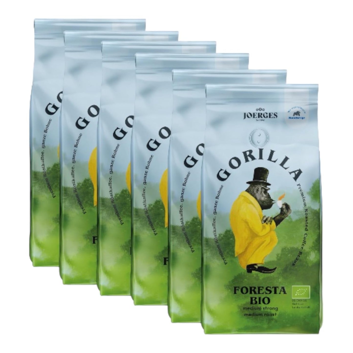 Gorilla Foresta Coffee 6 x 1000g helrostade bönor | Arabica blandning | Portafilter och helautomatiska espressomaskiner | Espressokaffe