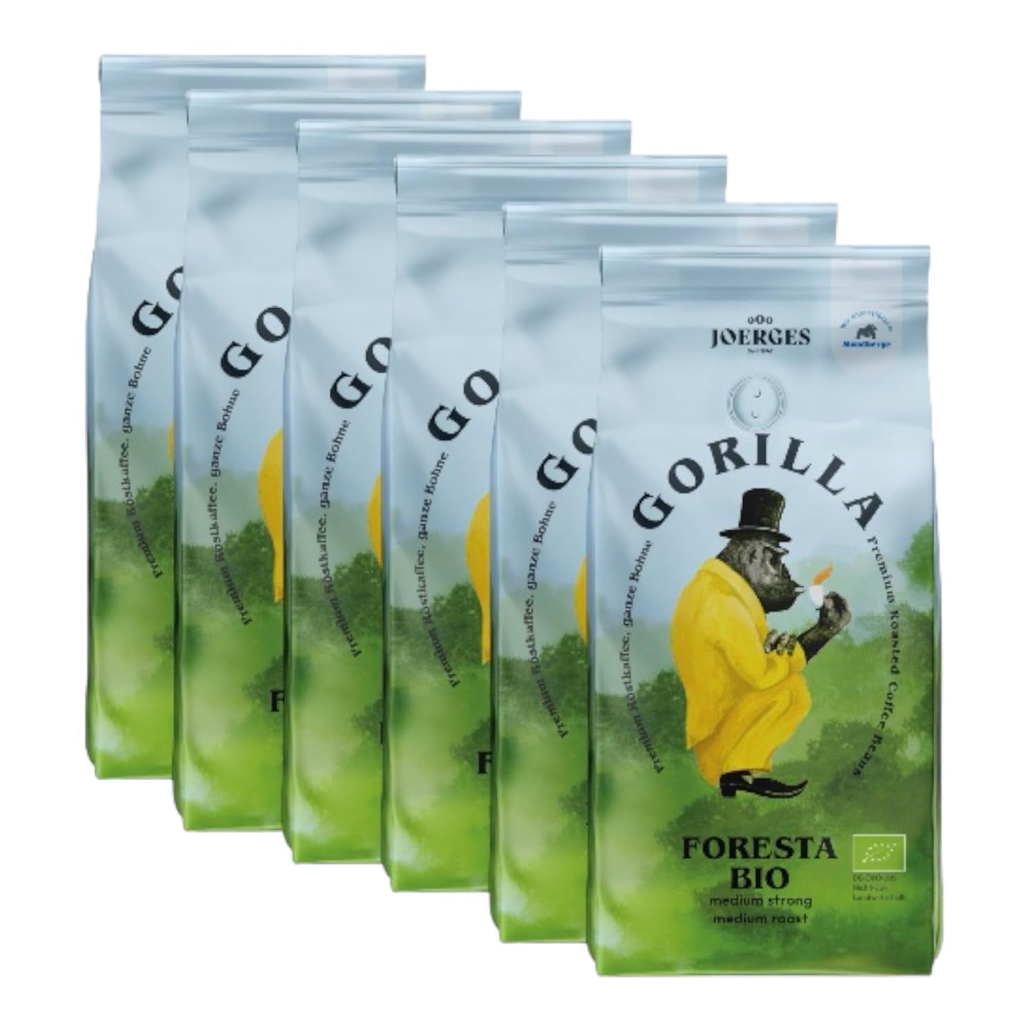 Gorilla Foresta Coffee 6 x 1000g helrostade bönor | Arabica blandning | Portafilter och helautomatiska espressomaskiner | Espressokaffe