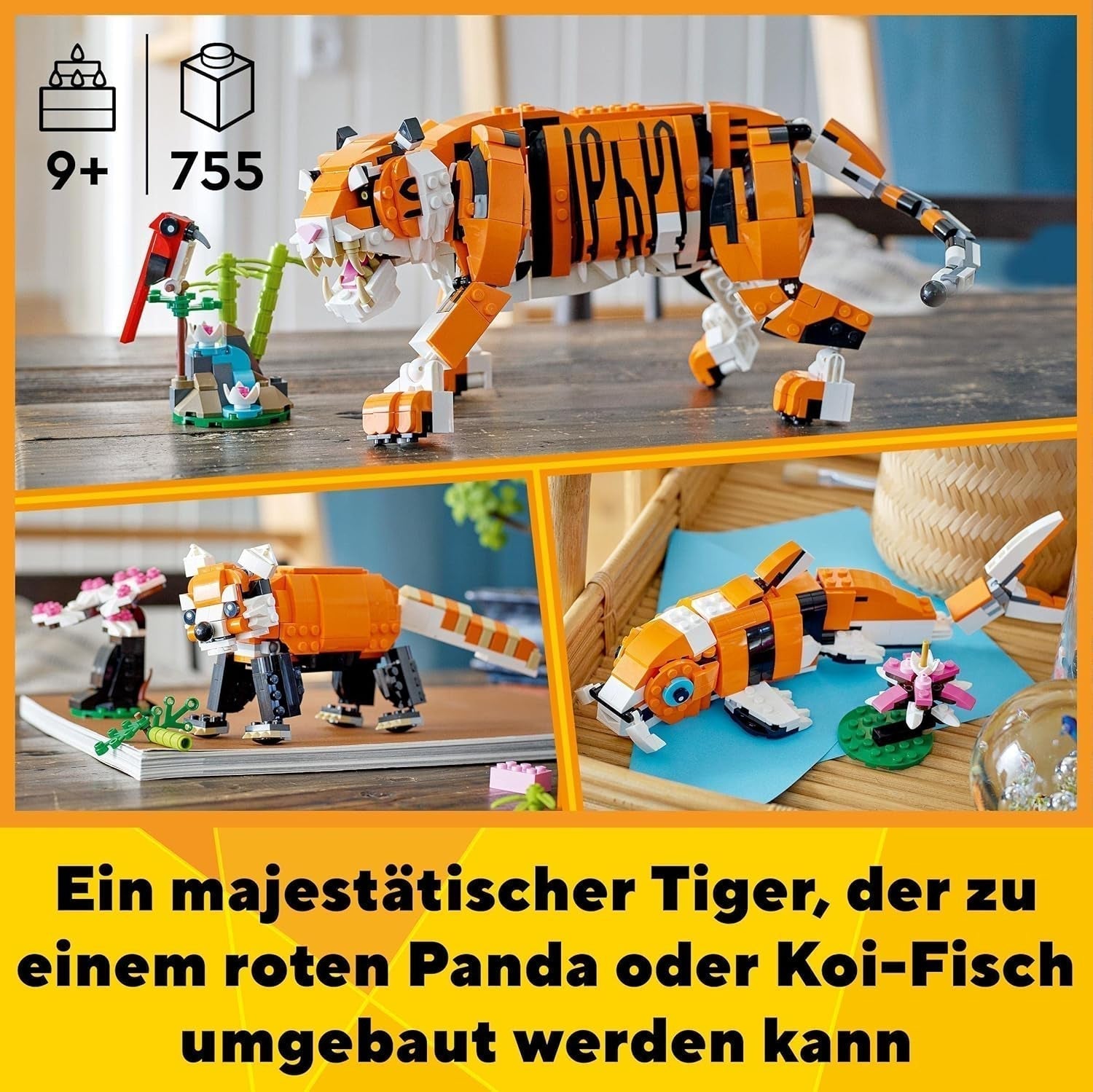 LEGO 31129 Creator Majestic Tiger, Panda eller Fish 3-i-1 djurfigursset leksak för barn Pojkar och flickor Byggset för djurbyggande leksak Besuche den LEGO-Store