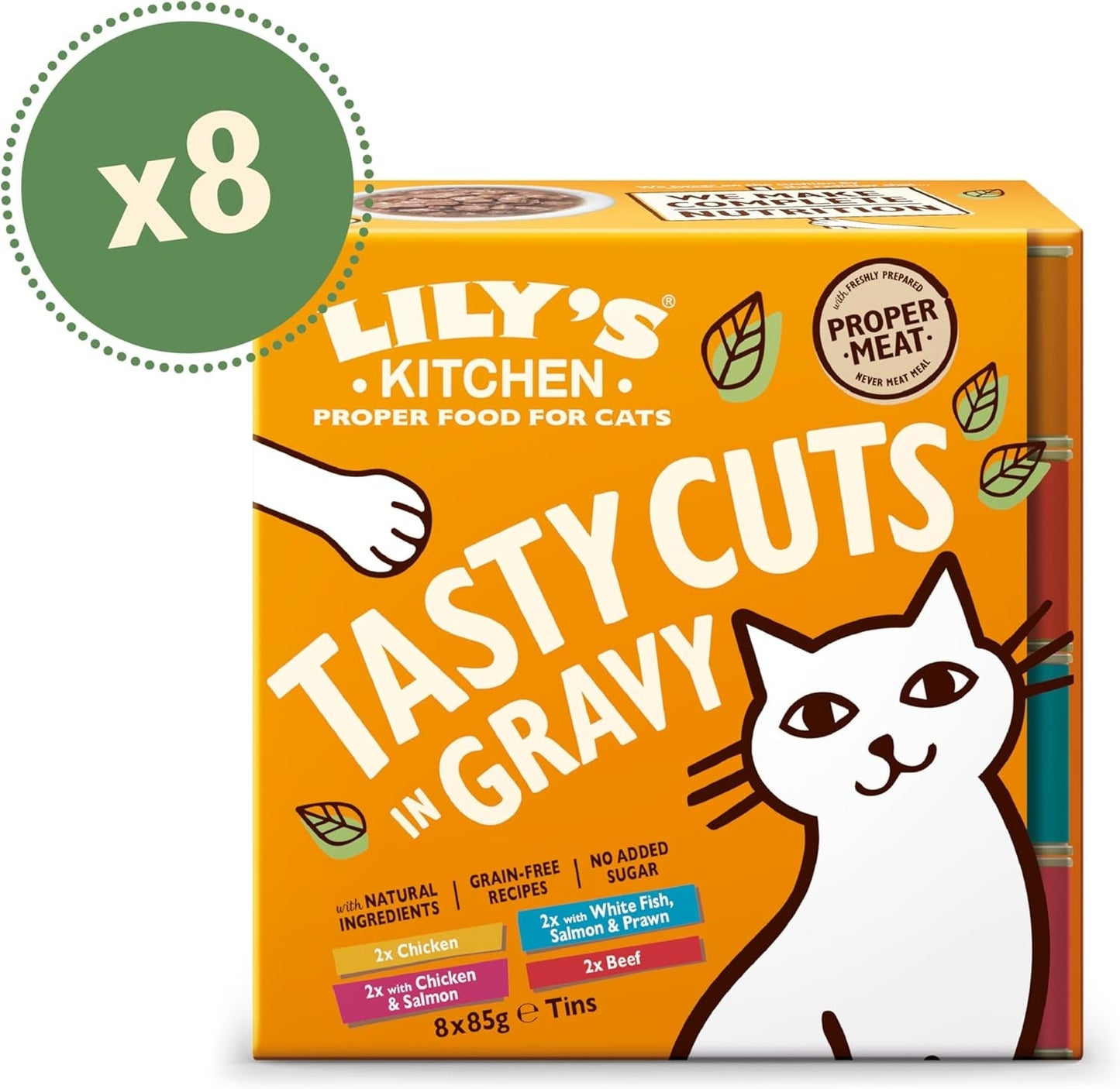 Lily's Kitchen blöt mat för vuxna katter, gjord med naturliga ingredienser, läckra bitar i sås, multipack, 8 lådor x 85 g