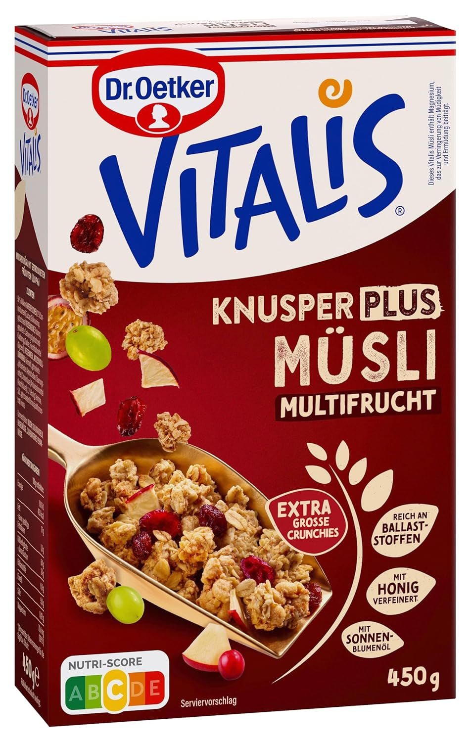 Dr. Oetker Vitalis KnusperPlus Double Chocolate: Krispig müsli med mjölk och mörk choklad, förpackning om 7 (7 x 450g)