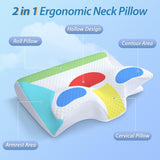 HOMCA nackkudde Ortopedisk kudde 2 i 1 Memory Foam Kudde Nackstödskudde Ergonomisk huvudkudde för rygg-, sido- och buksmärtor 60 X 13/11 X 40 cm Naty Shop Cervikala ortopediska kuddar