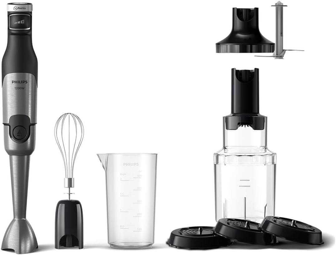 Philips 5000-Serie Stabmixer - 1200W Leistung. Promix-teknik. Led Geschwindigkeitsanzeiger. Stufenlose Geschwindigkeitseinstellung. Kompakt design. Leicht Zu Reinigen. Schwarz (HR2681/00) Kitchen Naty Shop + Schneebesen, Spiralizer, Xl-Zerkleinerer