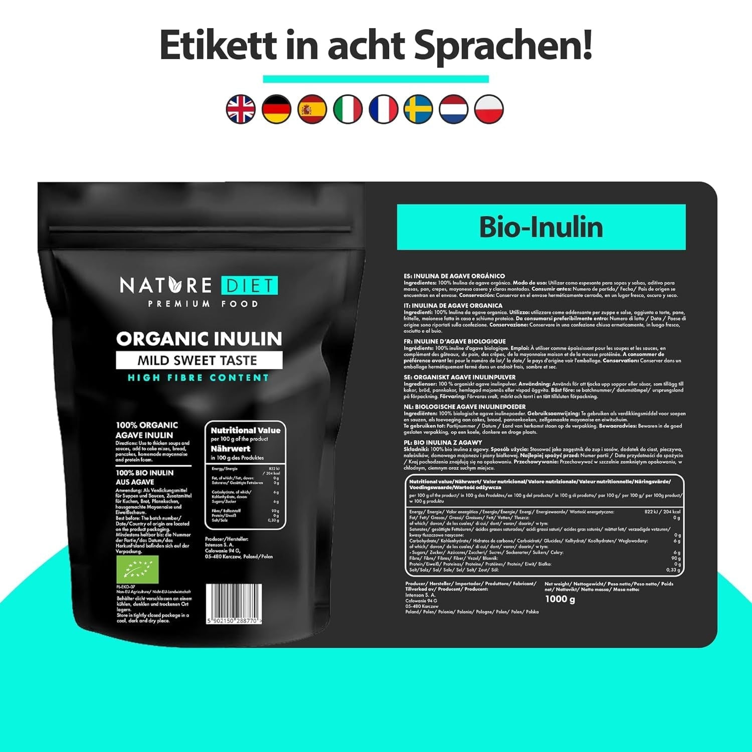 Naturkost - Bio-Inulin 1 Kg | Aus Agave | Natürliches Präbiotikum Sötningsmedel Naty Shop