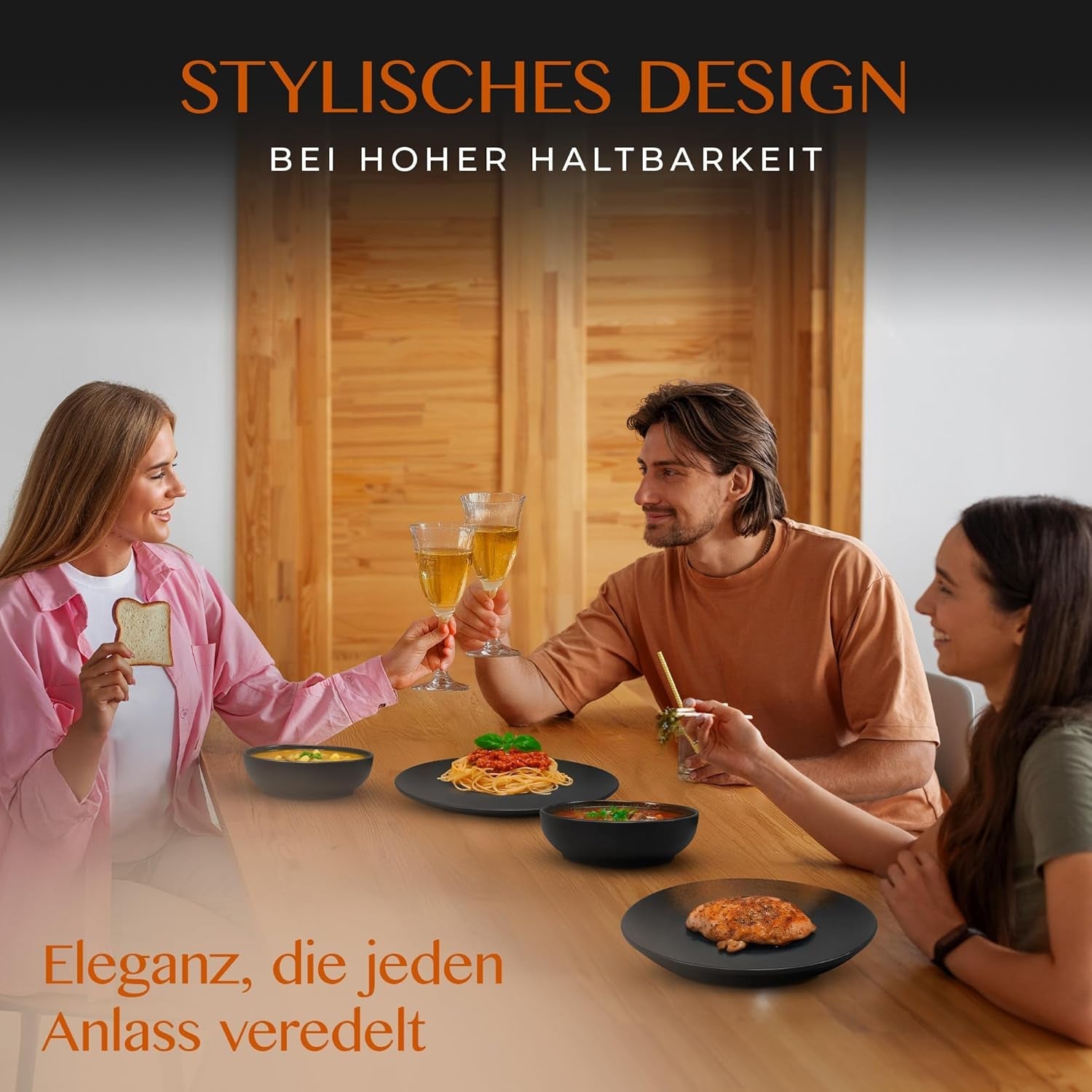 12-delat servisset i stengods - Prairie Line - Elegant design i bruna/svarta toner, set med 4 middagstallrikar, 4 desserttallrikar och 4 middagstallrikar/premiumkollektion