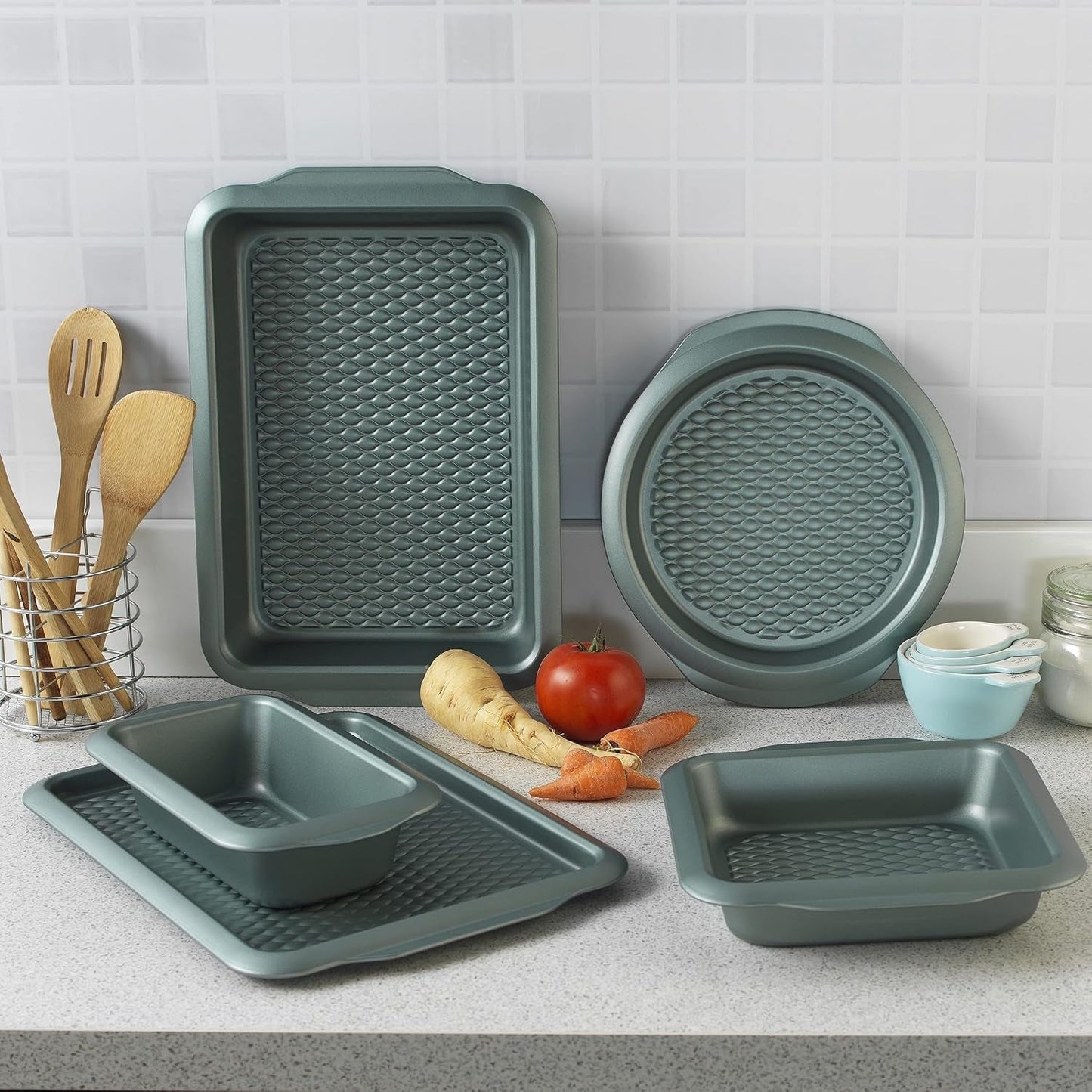 Progress BW09819G2EU7 Shimmer Kollektion, Round Backform Aus Kohlenstoffstahl Mit Antihaftbeschichtung, Ideal Für Pajer, Kuchen, Torten Und Quiches, 28 Cm, Grün Formar och bakplåtar Naty Shop
