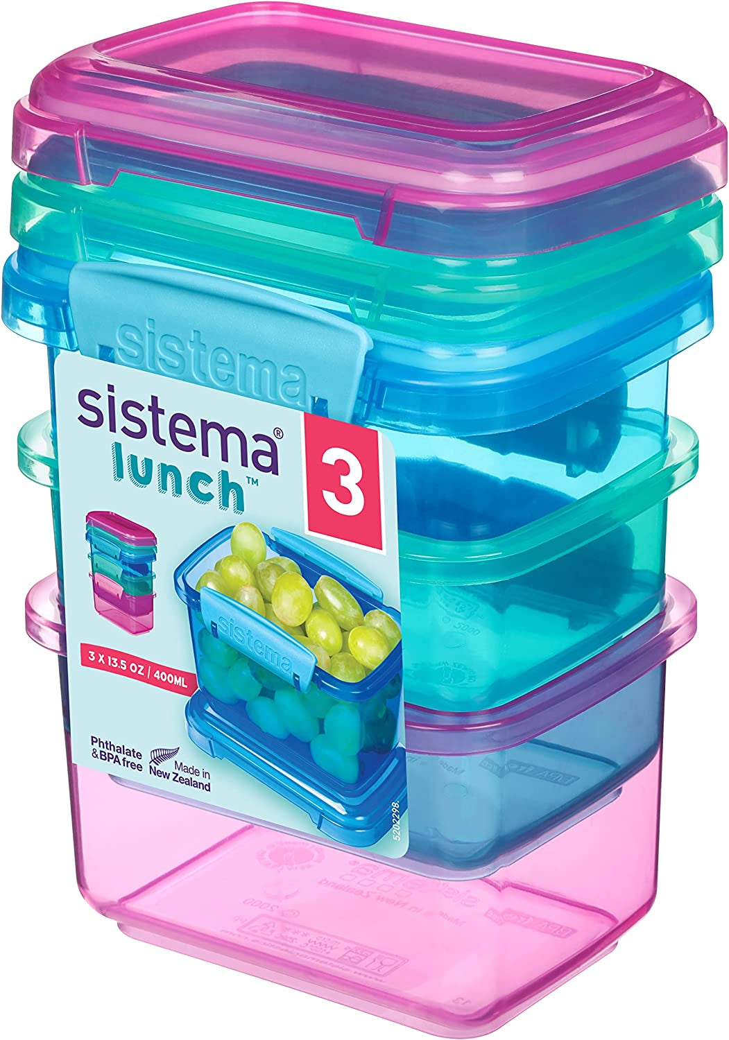 Matlåda smörgås box system | 450 ml | stapelbar och lufttät matlåda med lock | för barn och vuxna | utan BPA | blandade färger | 3 st Matförvaringslådor Naty Shop 3 X 400 Ml